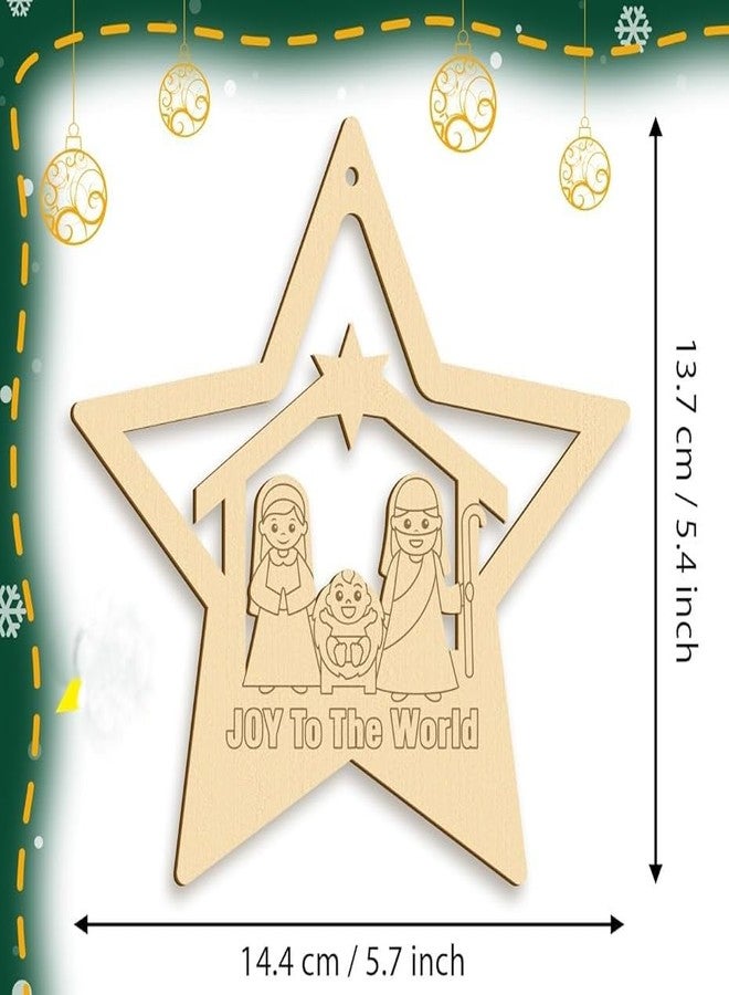 Cliths 20Pcs Christmas Wooden Star Craft DIY Nativity Star Ornaments for Kids Christian Religious Xmas Decoration Craft Kit with Gem Stickers Church Party Supplies 5.4x5.7 in - Image 2